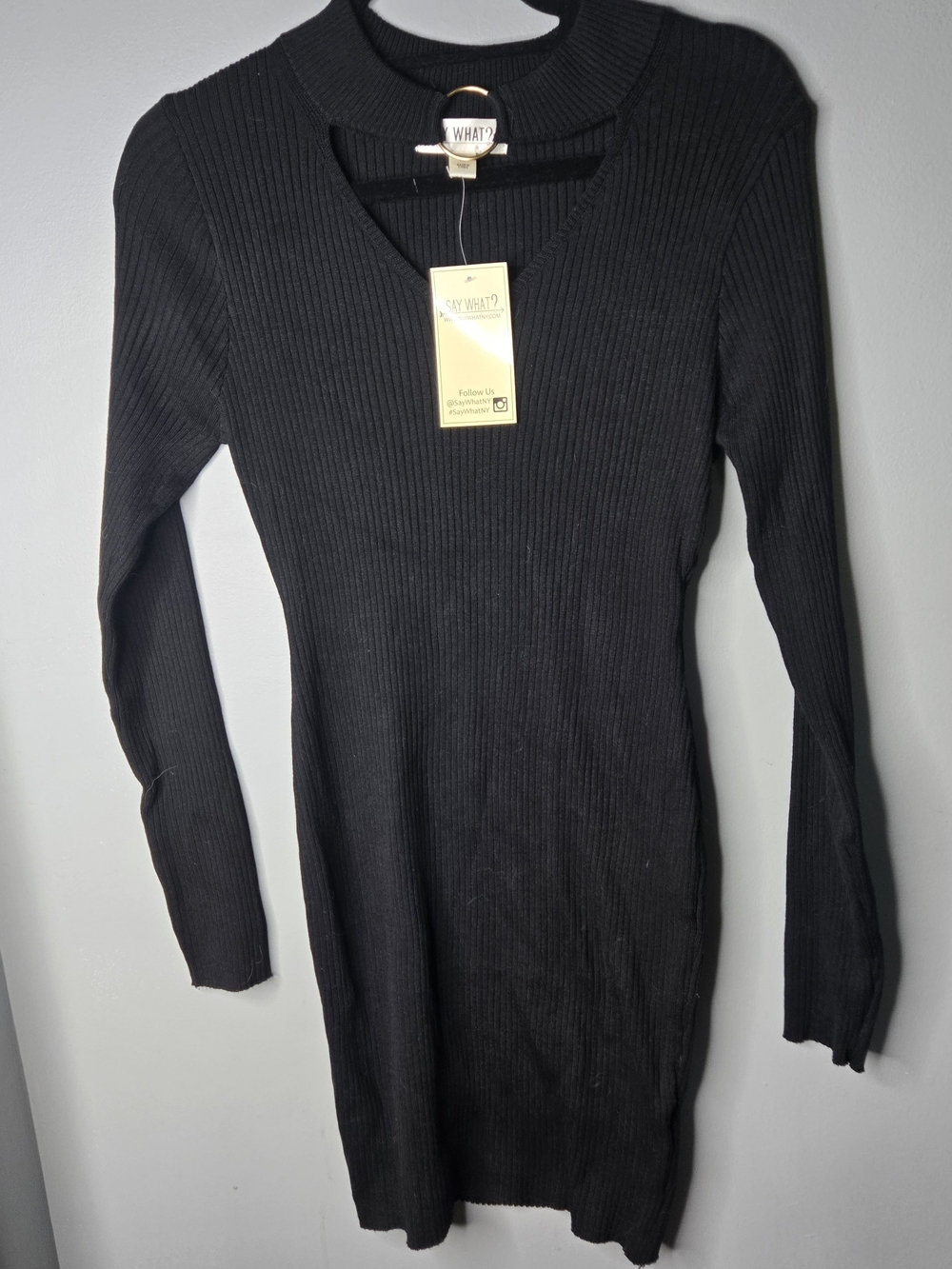 Say What? Black Ribbed Knit Cutout Choker Sweater Dress XL NWT